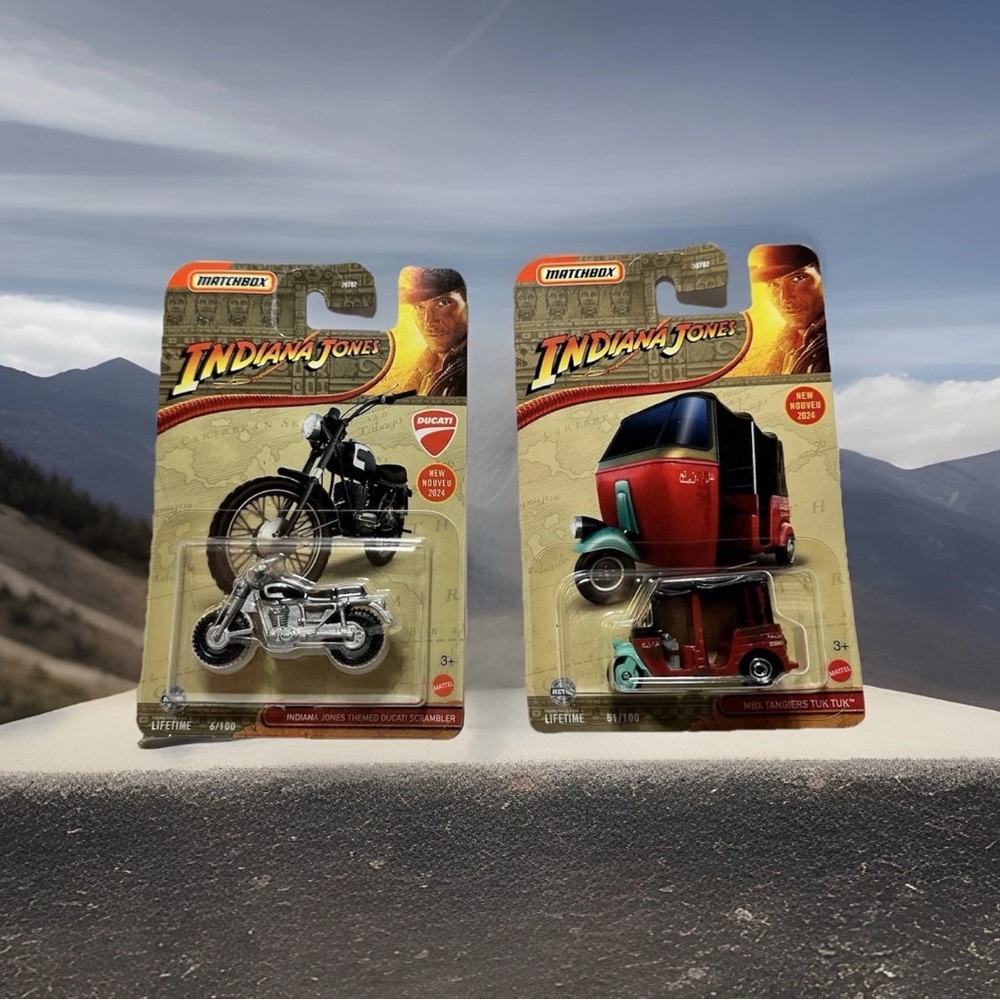 Matchbox Indiana Jones Ducati Themed Scrambler & MBX Tangiers Tuk Tuk- Set Of 2